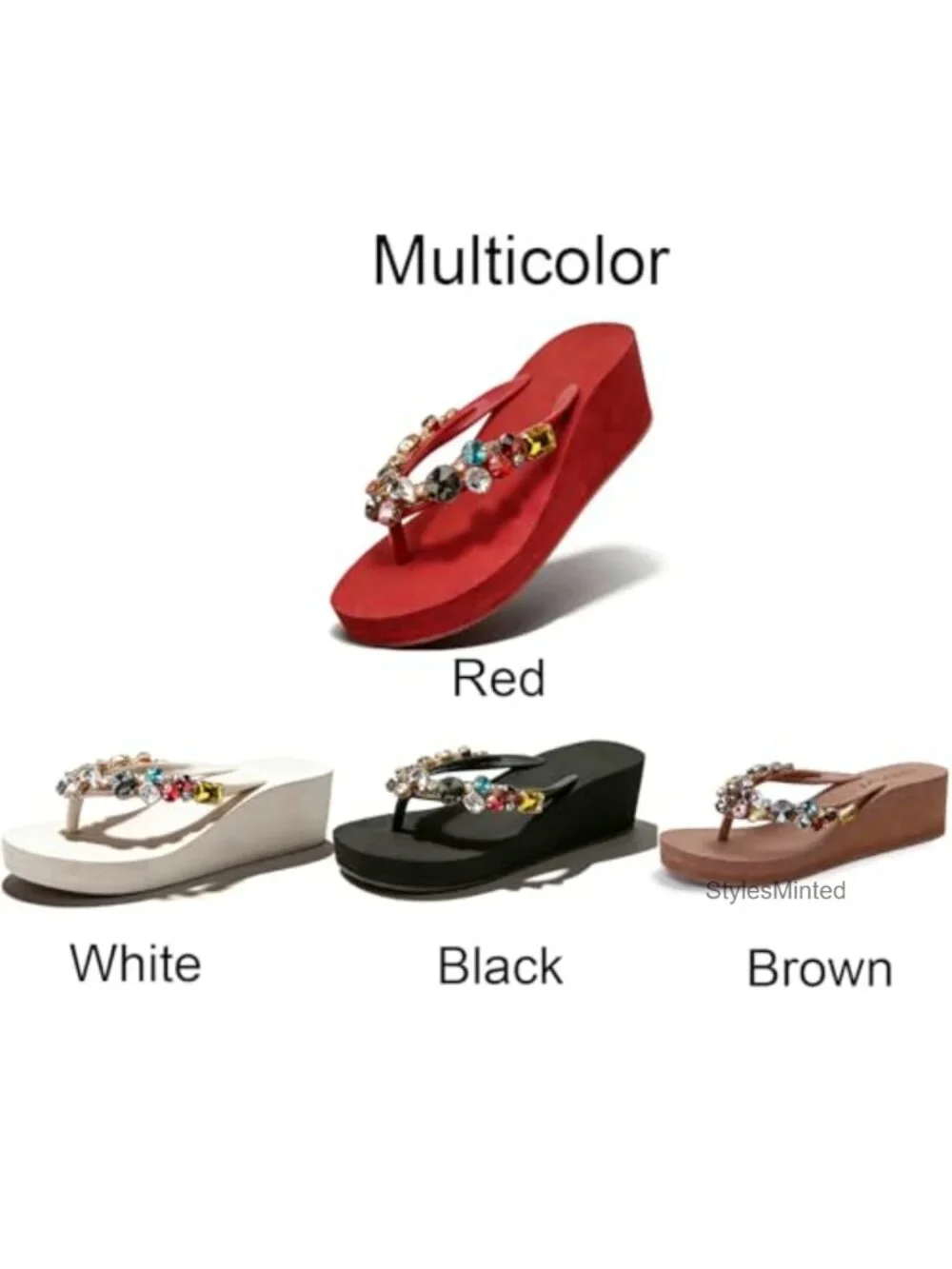 Women's Rhinestone Boho Wedge Flip Flop Sandals EVA Platform Thong Slides